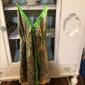 Green & Brown Silk Dress /  Top W/ Adjust. Straps